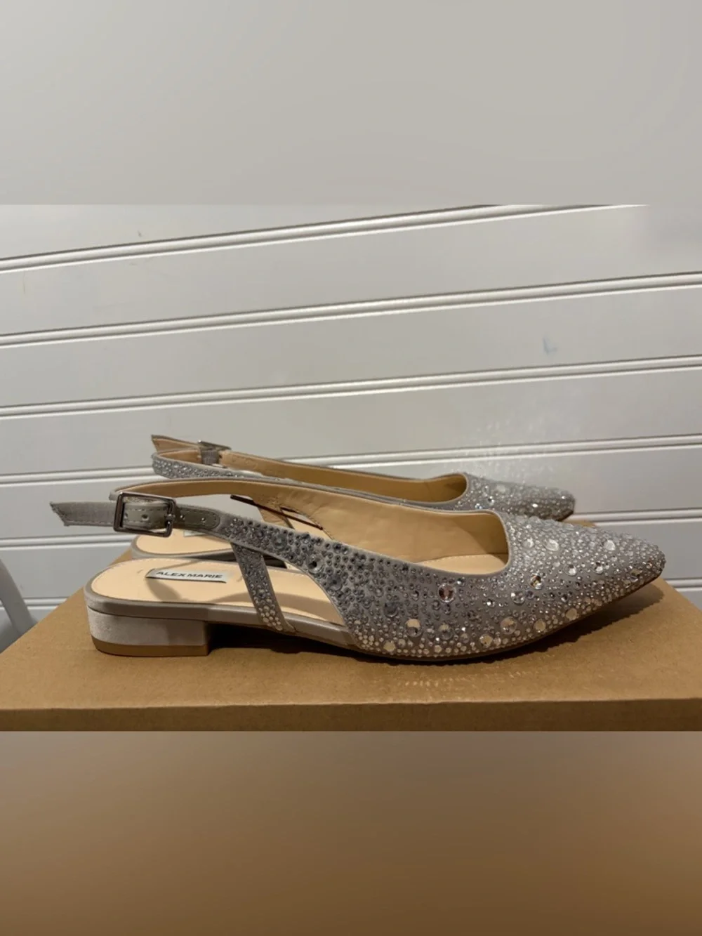 Alex Marie Silver Crystal-Embellished Pointed Slingback Flats - Picture 2 of 8